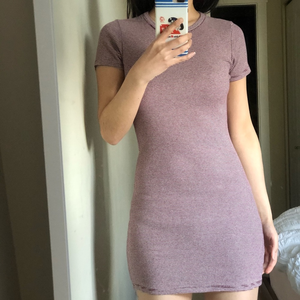 Brandy Melville Jersey Stripe Maroon Stripe Dress
